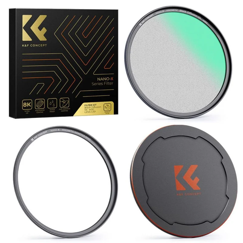 K&F Concept Filtre Magnétique 1/4 Noir Mist Nano-X avec Bague d'adaptation et Capuchon d'objectif 77mm