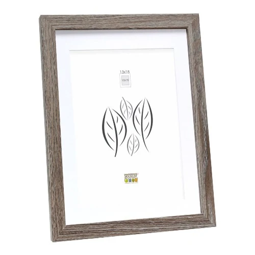Deknudt Cadre photo en couleur chêne gris avec passe-partout blanc 18x24