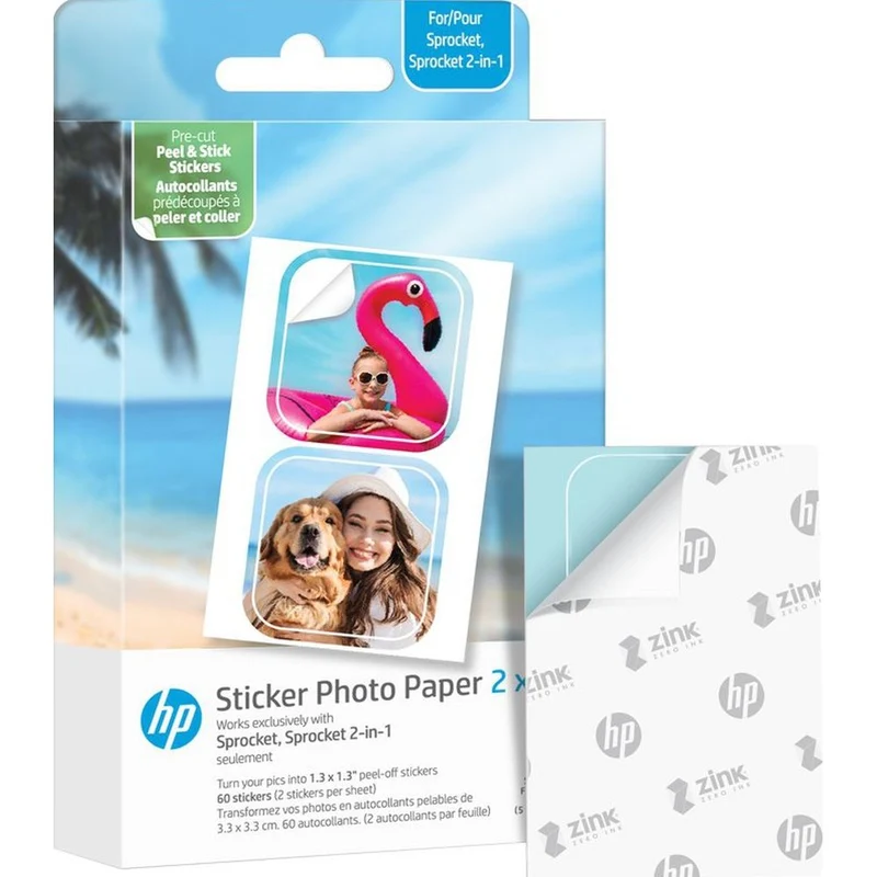 HP Papier photo autocollant découpé 2x3"