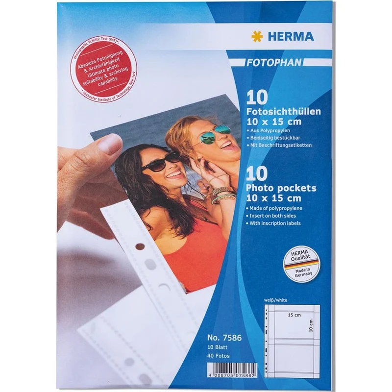 Herma pochettes transparentes blanches 10x15 horizontales 10 pcs.
