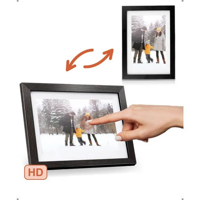 Pora&co Cadre photo numérique avec WiFi et application Frameo 8 pouces, noir bois/blanc