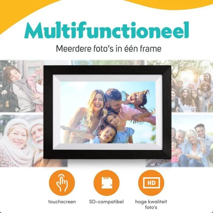Pora&co Cadre photo numérique avec WiFi et application Frameo 8 pouces, noir bois/blanc