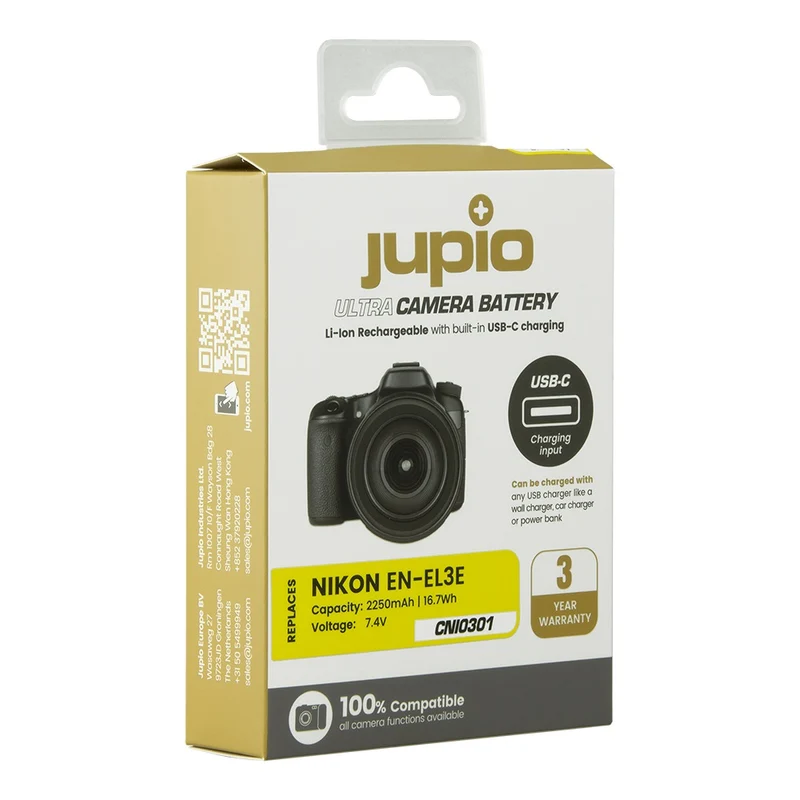 Jupio Nikon EN-EL3E Ultra C 2250mAh batterie avec USB-C input