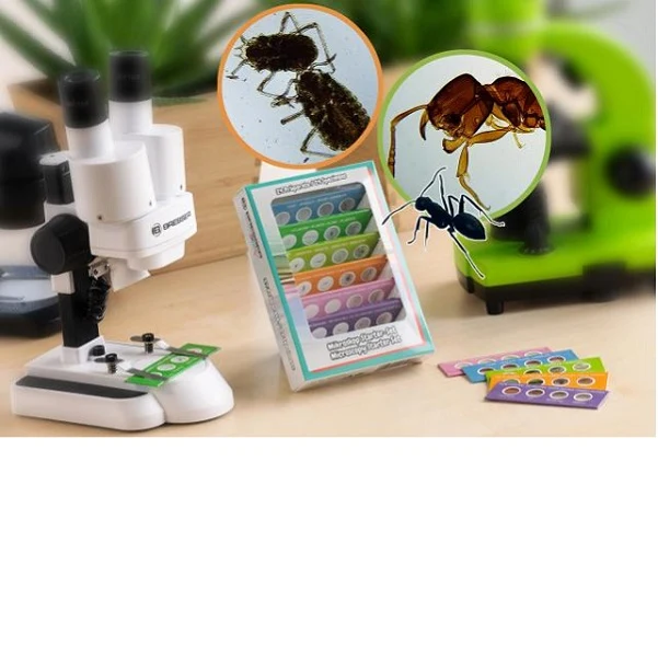 BRESSER JUNIOR Jeu d'expériences avec 24 préparations permanentes microscope starterset