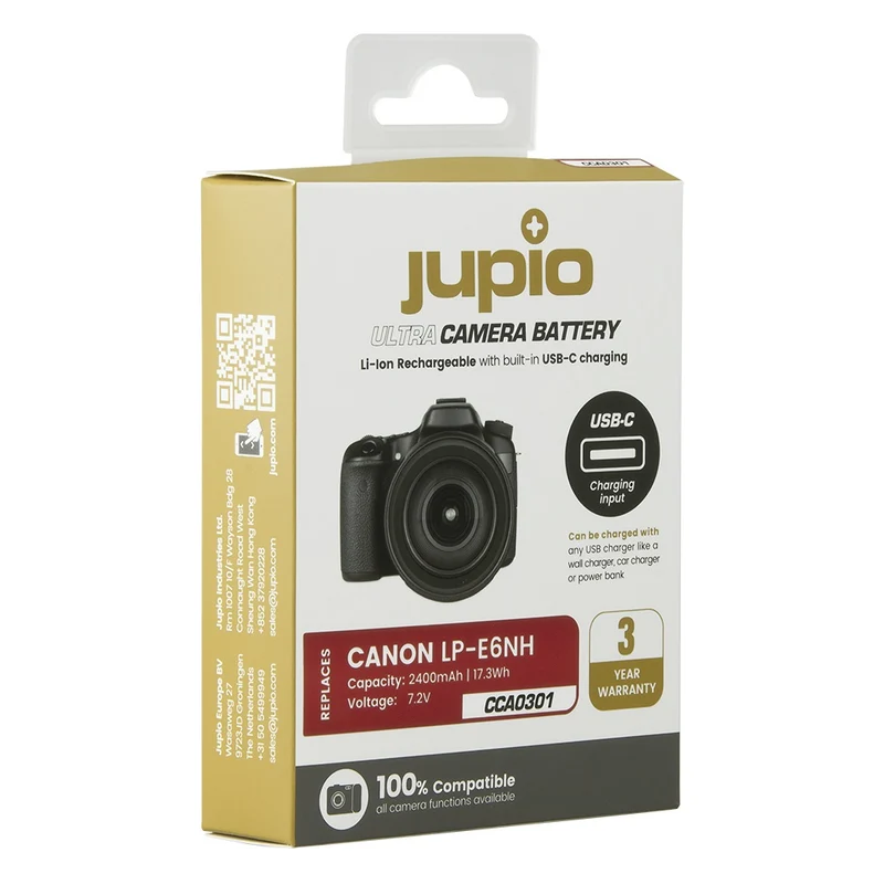 Jupio Canon LP-E6NH Ultra C 2400mAh batterie avec USB-C input