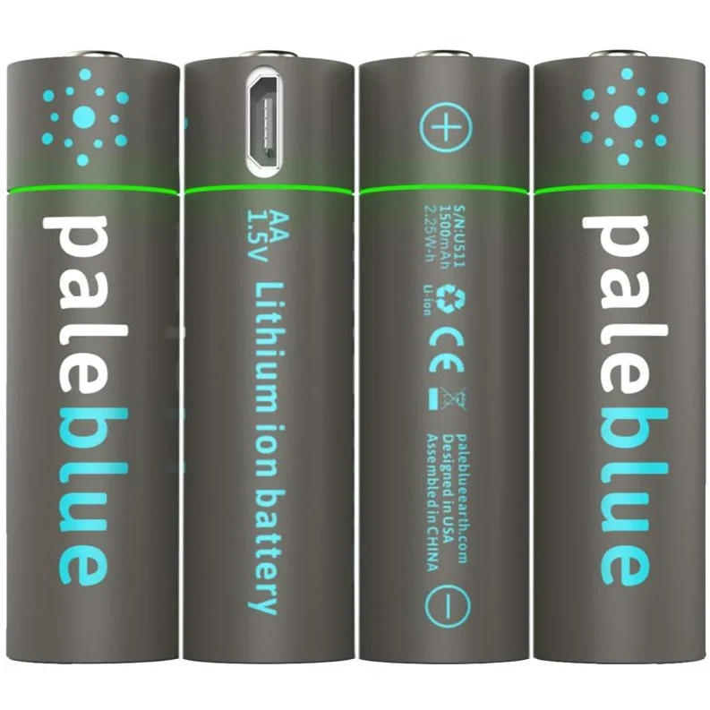 Pale Blue 4x AA Batteries Rechargeables Lithium Ion