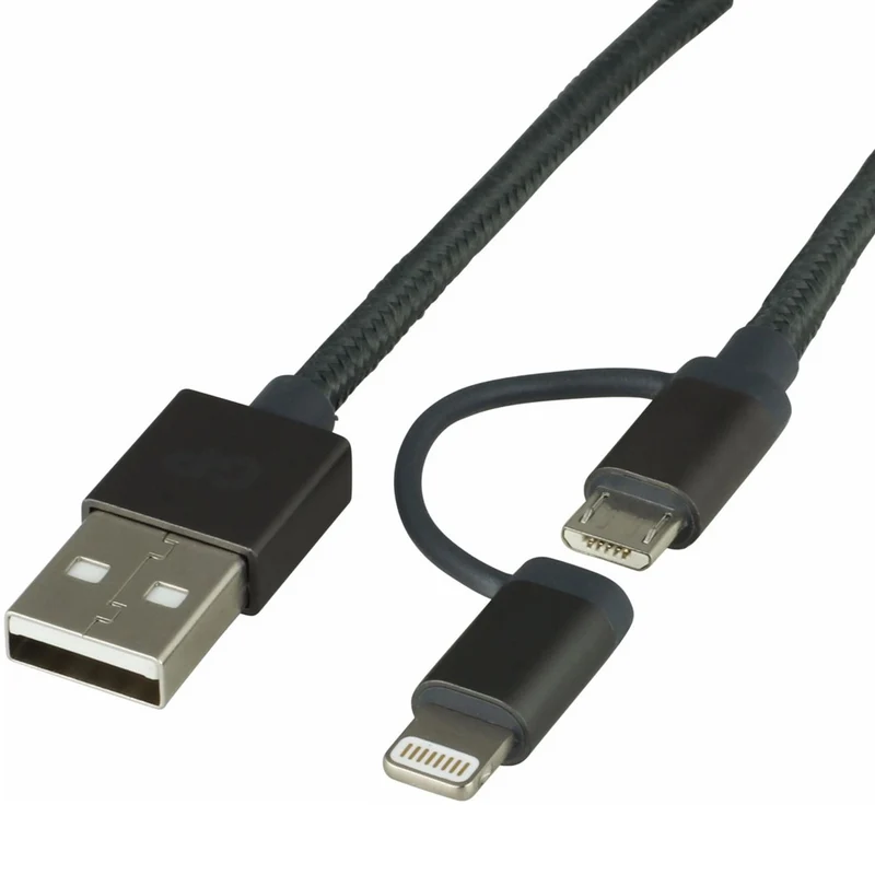 GP Câble de charge et de synchronisation CB03, connecteur Micro USB + Lightning 2 en 1