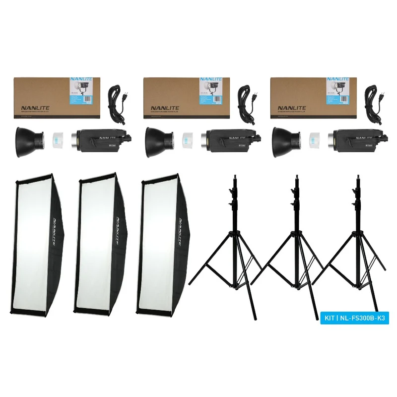 Nanlite FS300B LED Kit Triple (avec pied d'éclairage et boîte à lumière)