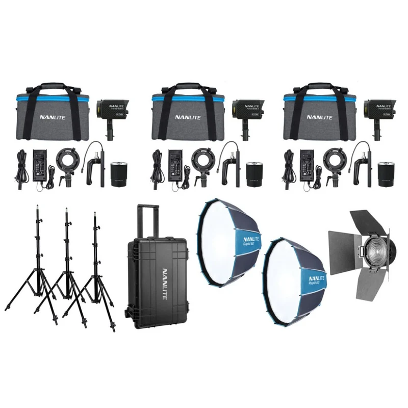 Nanlite Forza 60B II LED Kit Triple (avec valise, pied de lampe, fresnel et Softbox)