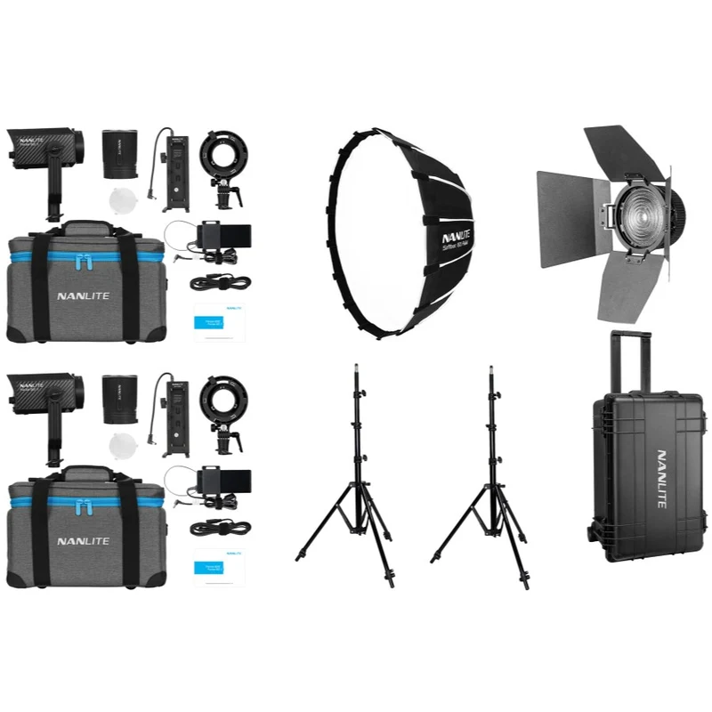 Nanlite Forza 60 II LED dual kit (avec mallette, pied d'éclairage, fresnel et boîte à lumière)