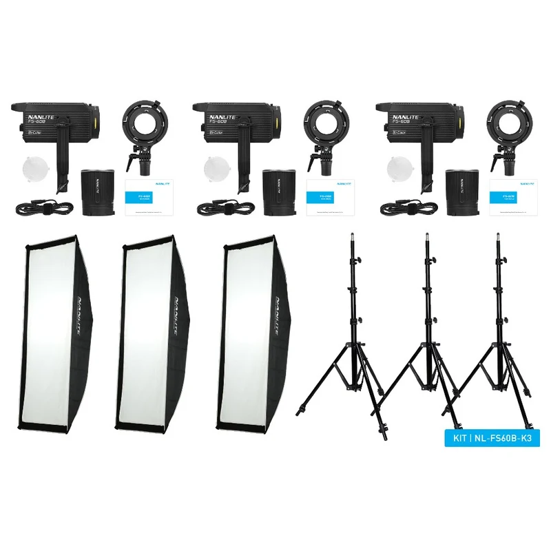 Nanlite FS 60B LED Kit Triple (avec pied d'éclairage et boîte à lumière)