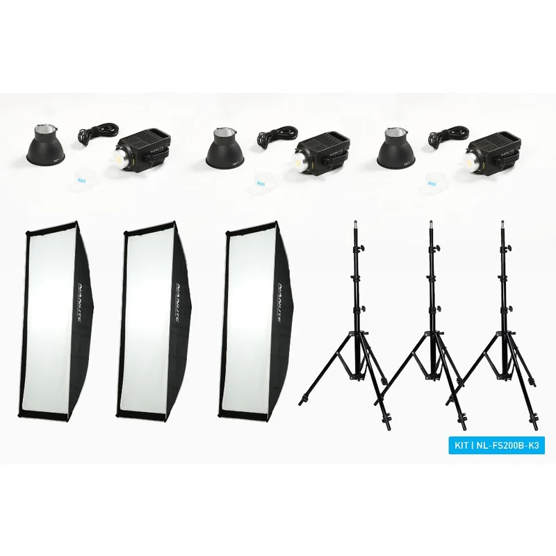 Nanlite FS200 Bi-colour LED Kit Triple (avec pied d'éclairage et boîte à lumière)