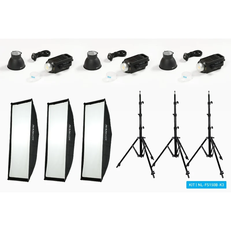 Nanlite FS-150B LED Spot Light Kit Triple (avec pied de lumière et boîte à lumière)