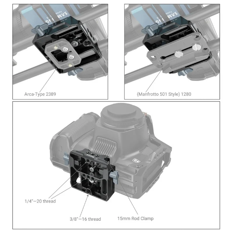 SmallRig 3357 Plaque de base universelle LWS avec double pince à tige de 15mm