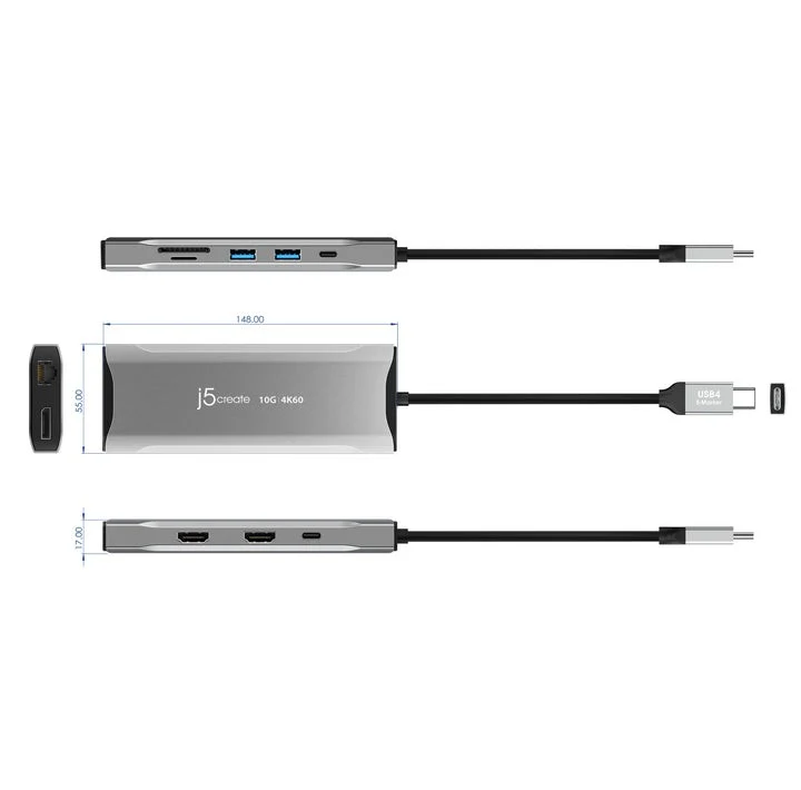 j5create 4K60 Elite USB-C® Triple-Monitor 10Gbps Mini Station d'Accueil