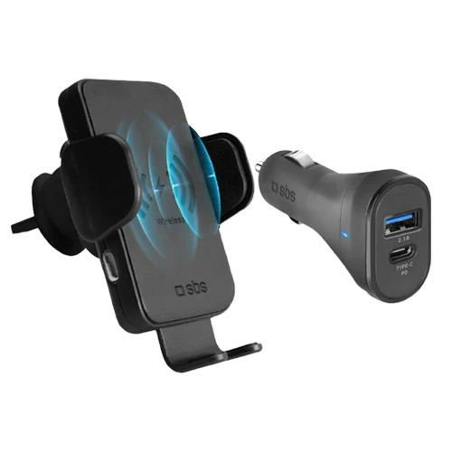 SBS Support Pince 15W pour une Charge sans Fil Ultra-rapide et un Kit de Chargeur de Voiture