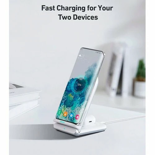 Aukey Aircore Support de recharge sans fil 2-en-1 blanc