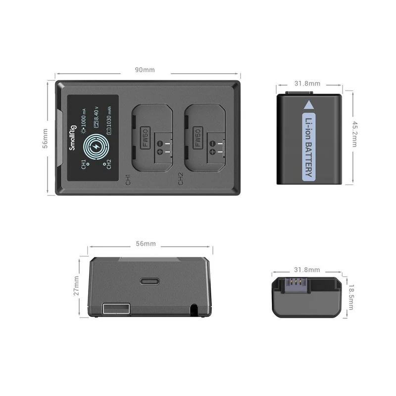 SmallRig Kit de batterie et de chargeur pour caméra NP-FW50 3818