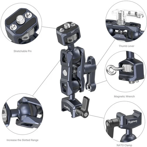 SmallRig Magic Arm avec deux rotules (vis 1/4"-20 et pince OTAN) 3875