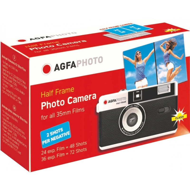 AgfaPhoto Appareil photo demi-cadre réutilisable noir, analogique