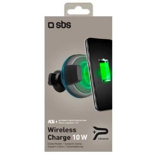 SBS Support de Voiture pour Téléphone Circulaire sans Fil Pince Chargeur Qi 10W