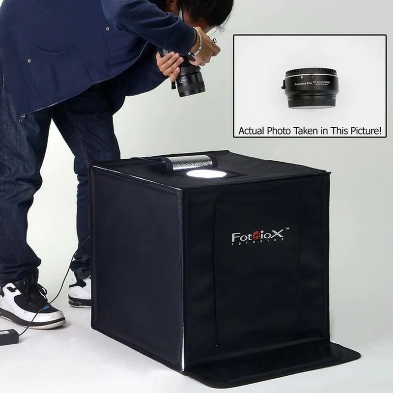Fotodiox Pro LED Studio-in-a-Box pour la photographie de Table - Comprend une tente lumineuse, un éclairage LED intégré, un sac de transport et quatre arrière-plans