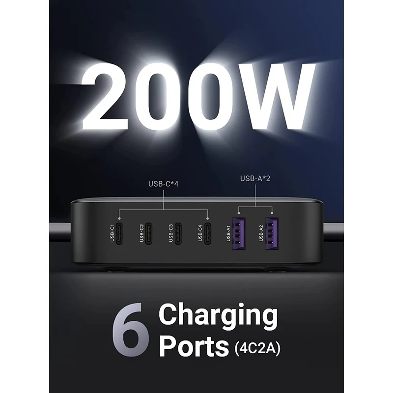 Ugreen 40914 GaN 200W Chargeur de bureau (6 ports)