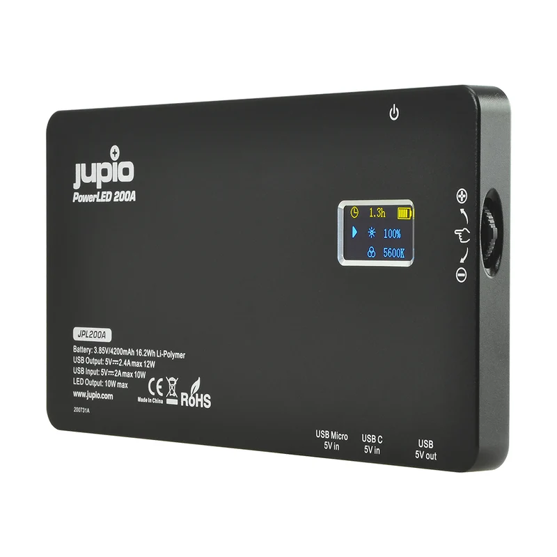 Jupio PowerLED 200 avec Powerbank Aluminium Intégré