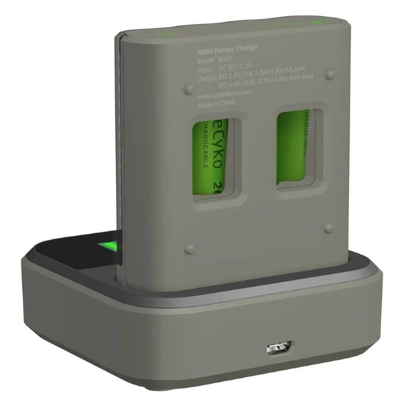 GP Chargeur de batterie USB M451 + 4x piles ReCyko AA 2600mAh + station d'accueil