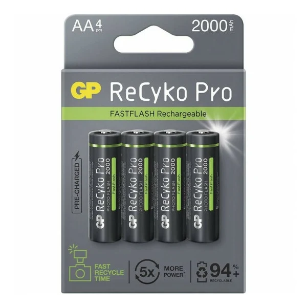 GP AA Batterie Rechargeable GP NiMH 2000 mAh ReCyko Pro Photoflash 1,2V 4 Pièces