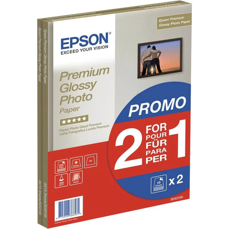 Epson Premium 2 Paquets Papier Photo Glacé A4 15 Feuilles