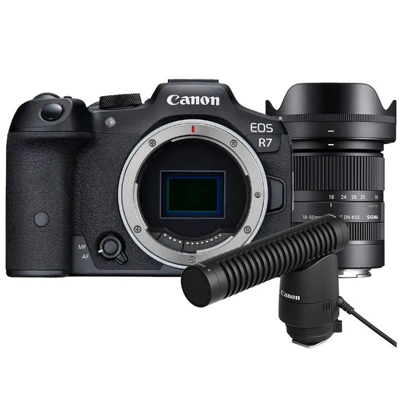 Canon EOS R7 + Sigma 18-50mm f/2.8 DC DN Canon RF Monture + Canon DM-E1 Microphone Stéréo