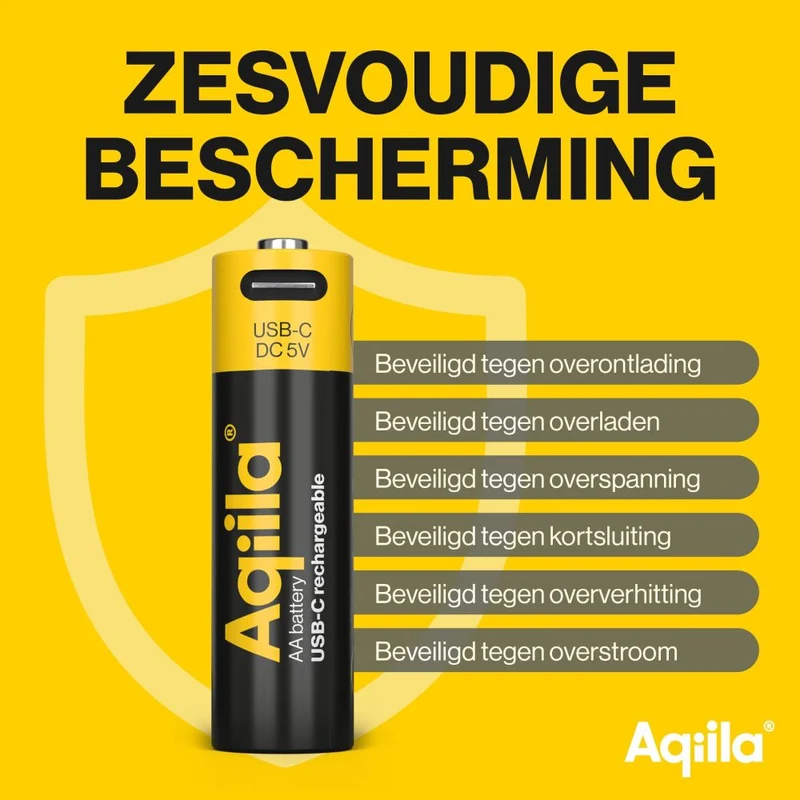 Aqiila AA USB-C Piles rechargeables 1,5 V 2000 mAh Li-Ion (x4)