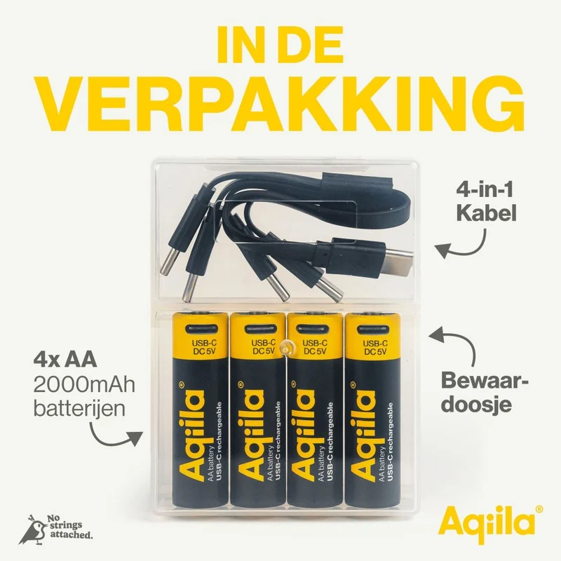 Aqiila AA USB-C Piles rechargeables 1,5 V 2000 mAh Li-Ion (x4)