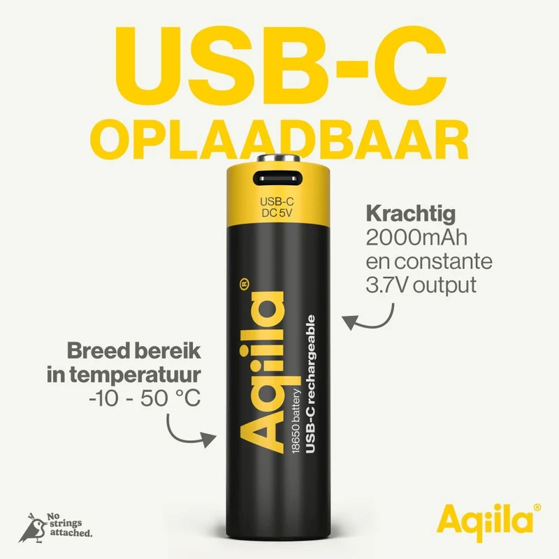 Aqiila 18650 USB-C Batterie Rechargeable 3,7 V 2000 mAh Li-Ion (1x)