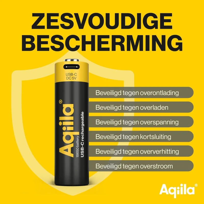 Aqiila 18650 USB-C Batterie Rechargeable 3,7 V 2000 mAh Li-Ion (1x)