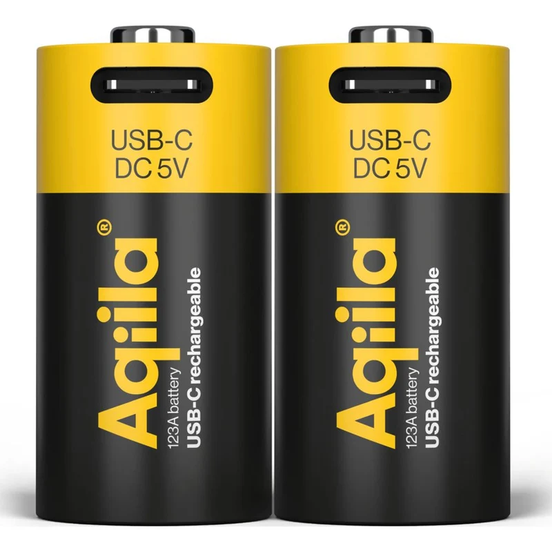 Aqiila CR123A USB-C Batterie Rechargeable 3V 750mAh Li-Ion (2x)