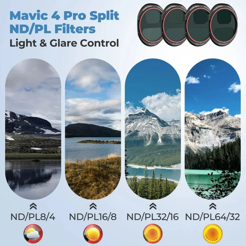 Freewell Filtres ND/PL pour DJI Mavic 4 Pro (lumière vive) - Pack de 4