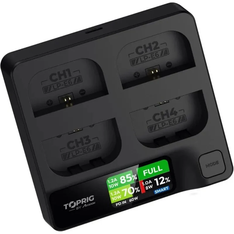 Accsoon TopRig 100W 4-Bay LP-E6 Fast Chargeur (Chargeur Rapide LP-E6 à 4 Baies)
