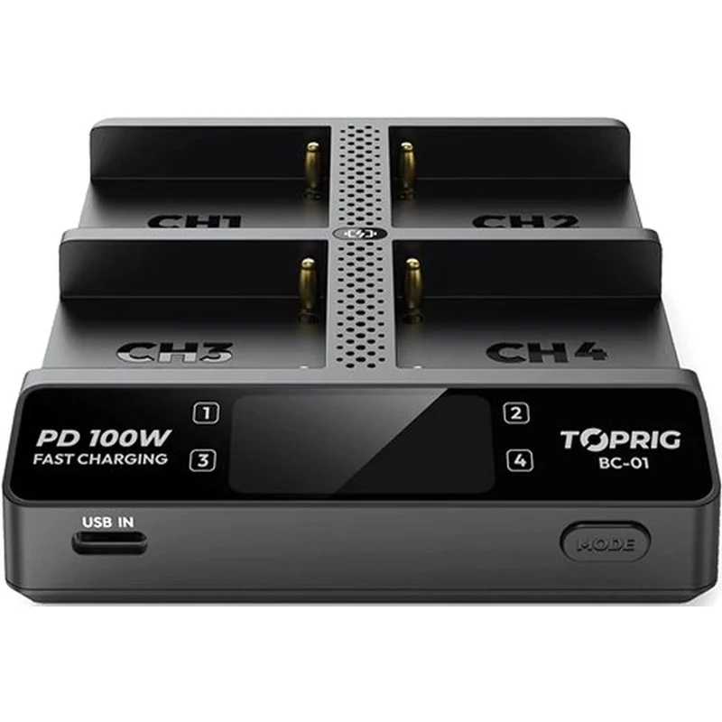 Accsoon TopRig 100W 4-Bay NP-F Fast Chargeur + EU GaN Chargeur